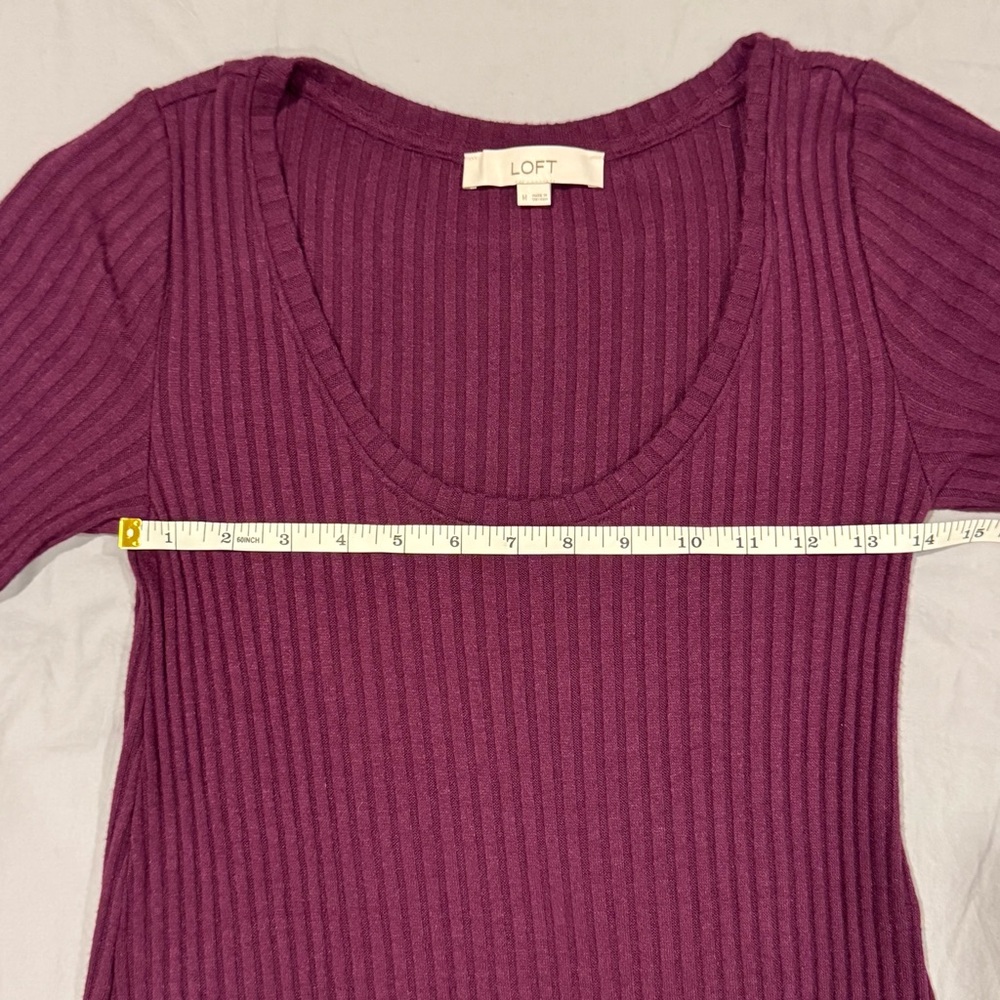 LOFT burgundy ribbed short sleeve dress medium - Picture 4 of 6